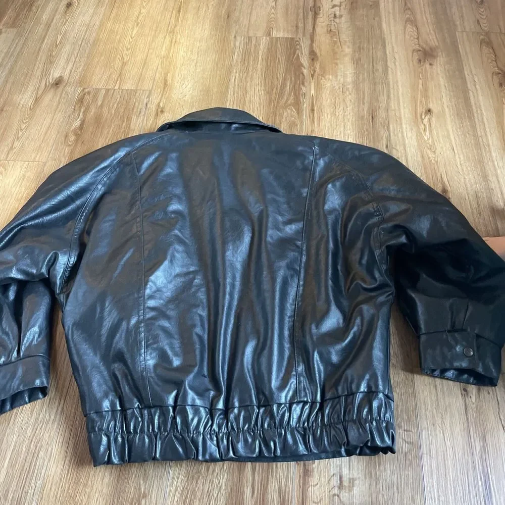 Vintage Black Faux Leather Motorcycle Jacket Biker Bomber Classic‎ Retro Style